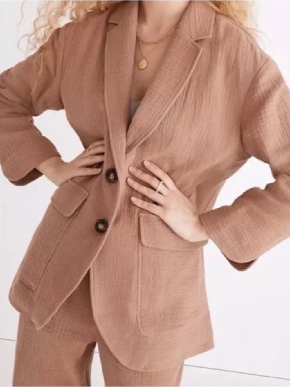 Women’s Madewell Cotton Linen Relaxed Larsen Blazer in Medium, Faded Earth Color
